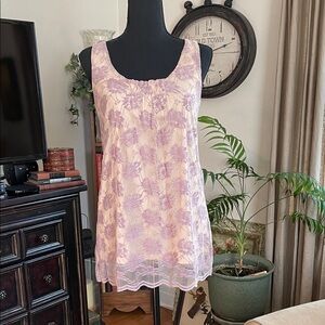 CAbi Lavender Floral Lace-Trim Chemise